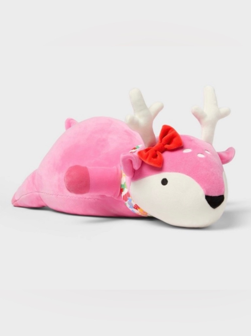 Pillowfort Pink Plush Reindeer with Red Bow